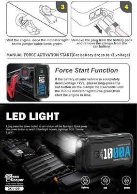 Emergência de emergência de carros ao ar livre Jump Starter com lanterna 3 em 1