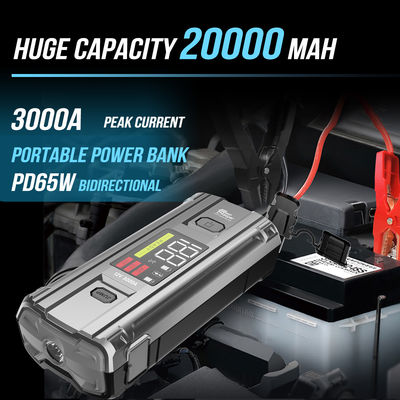 Multifuncional 4 em 1 Emergência PD 65W 3000A Pico de corrente Bateria Booster Power Bank Jump Starter