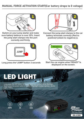 Luz LED de alta capacidade 12v / 24v Jump Starter Car Booster para bateria pesada 4000a