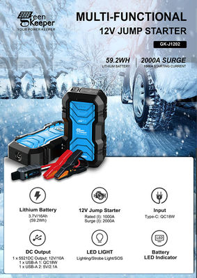 Motor arranque 16000mAh Car Jump Starter Power Bank 2000A 12V carregador de bateria portátil