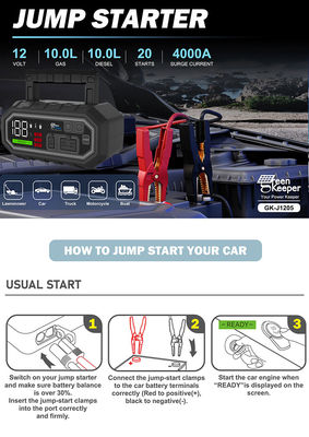 Jump Start Qualquer carro a gás ou diesel de 10,0L com bateria de 4000A Jump Starter e saída USB
