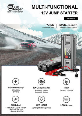 PD 65W 12V 3000A 20000mAh Multifunção Carro Portátil Bateria de Emergência Booster Jump Starter Power Bank