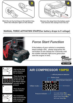 Multifunção 12V bateria de lítio Car Jump Starter com bomba de ar e QC3.0 18W saída