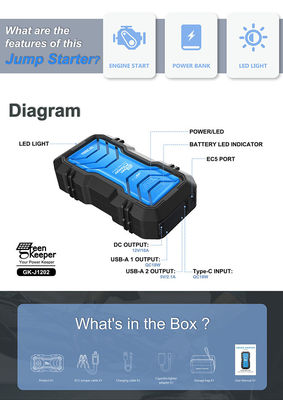 J1202 Fornecedor de energia de emergência Carros de passeio Booster 12v Car Jump Starter com luz de trabalho LED