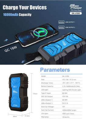 J1202 Fornecedor de energia de emergência Carros de passeio Booster 12v Car Jump Starter com luz de trabalho LED