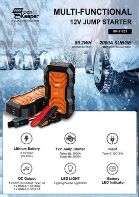 12V 24V 4000A UltraSafe Fit Temperaturas Extremas Bateria portátil Jump Starter para carro