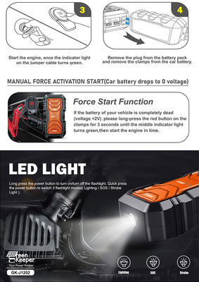 QC 18W Input GreenKeeper UltraSafe Super Capacitor 2000A Bateria Jump Starter Com Luz LED