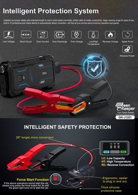 Bateria de emergência do carro de 18 W total de saída UltraSafe Booster Pack 12V 24V 1000A Jump Starter