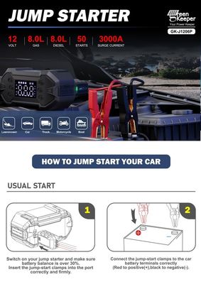 Banco de energia Supercapacitor UltraSafe adequado a temperaturas extremas 3000A Jump Starter com compressor de ar