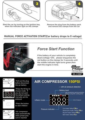12V Tipo-C Input UltraSafe Jump Starter com luz LED e compatibilidade de temperatura