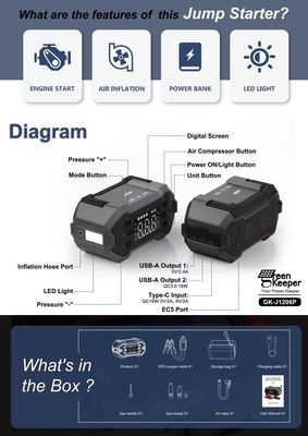 3000A Peak Portátil Mini Car Jump Starter com 20000mAh Capacidade e lanterna LED